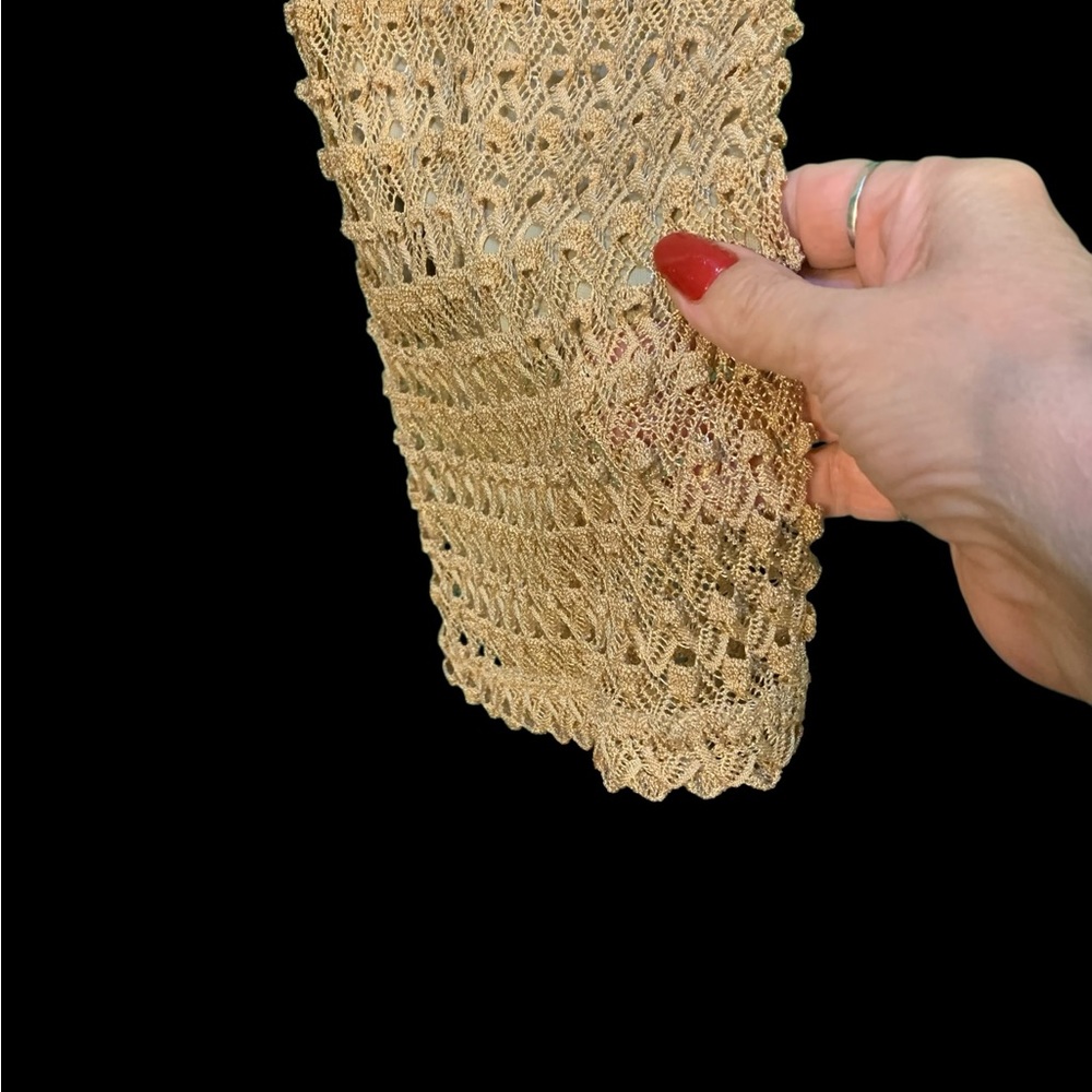 French Made Gold Tan Crochet Flare Pants - Picture 5 of 10